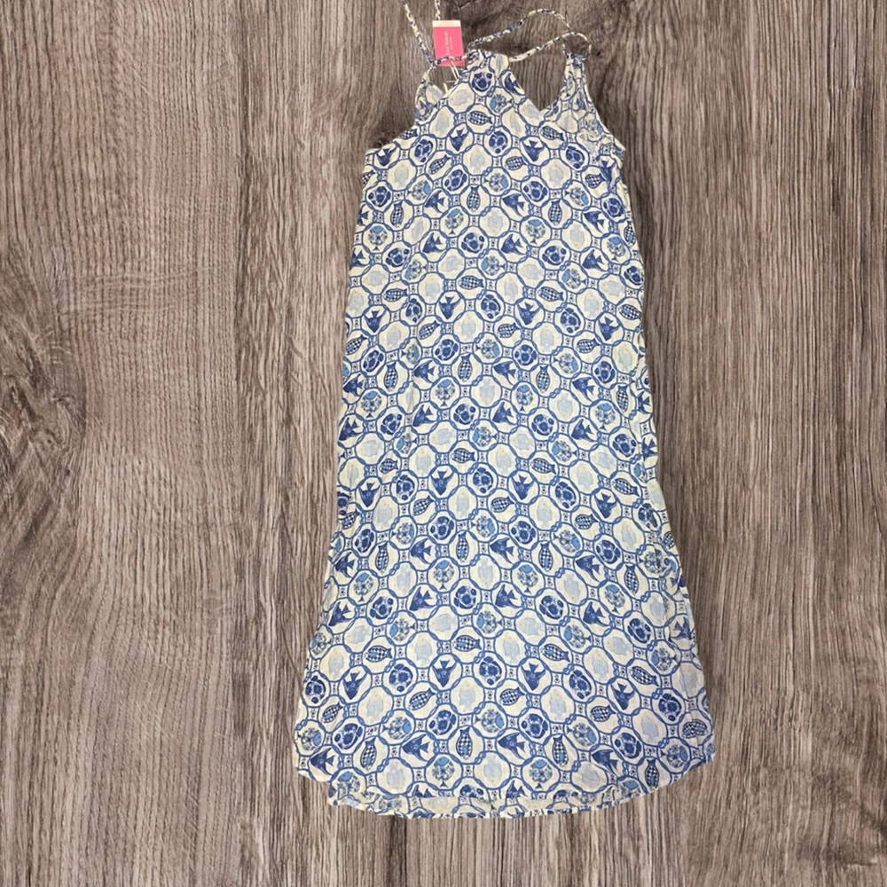 Isaac Mizrahi‎ NWT Linen Blend Long Maxi Dress / Beach Swim Cover Up, Fish Print